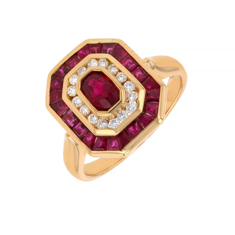 Bague rubis 1.34 carat et diamants 0.24 carat or jaune 6.15g Comme neuf -  reconditionné disponible sur Gemme Les Bijoux